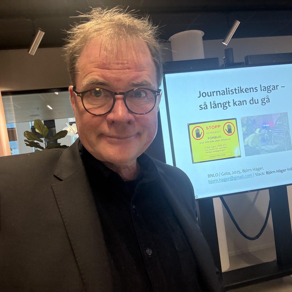 Björn Häger föreläser och håller kurser om journalistikens lagar, det vill säga vad som påverkar vad reportrar och fotografer kan göra på fälet.